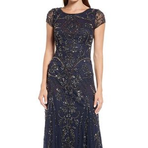 Blue beaded Pisarro Nights gown